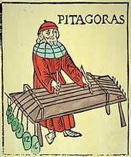 Pythagoras studying interval proportions on a monochord